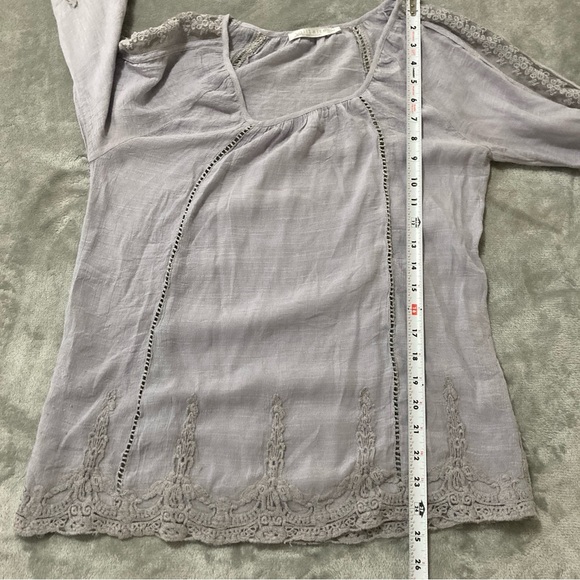 Solitaire Women’s Top Blouse Lavender Lace Flared Sleeve Pleated 3/4 Sleeve S - Picture 11 of 16